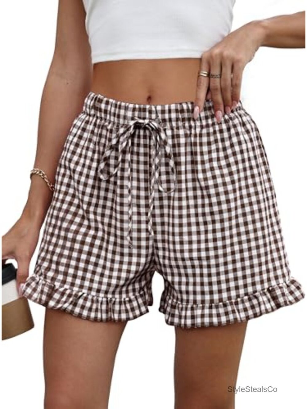 100% Cotton Ruffle Boxer Shorts Gingham Pajama Bottoms Lounge Sleep